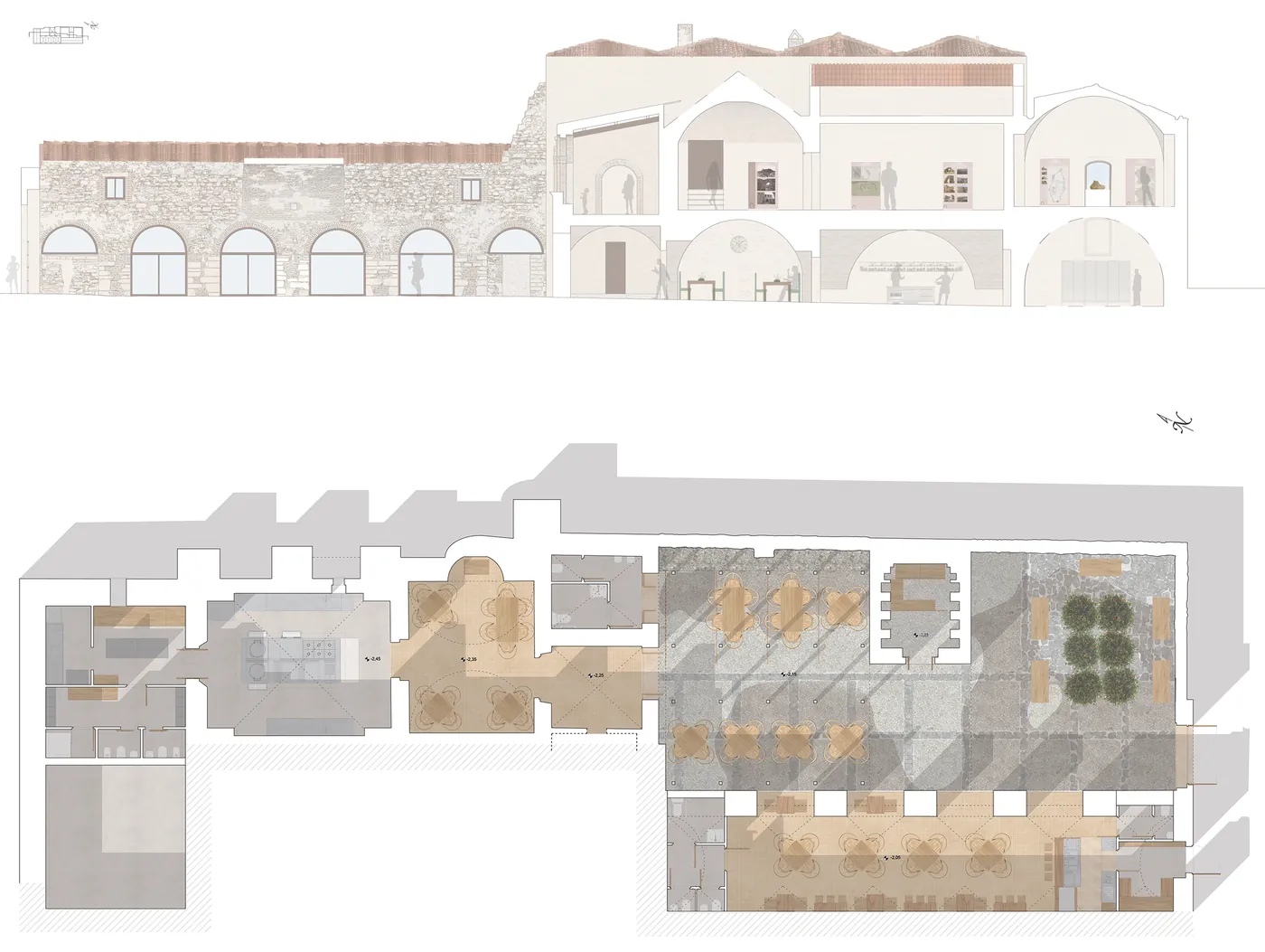 Section and floor plan of Masseria Lisanti